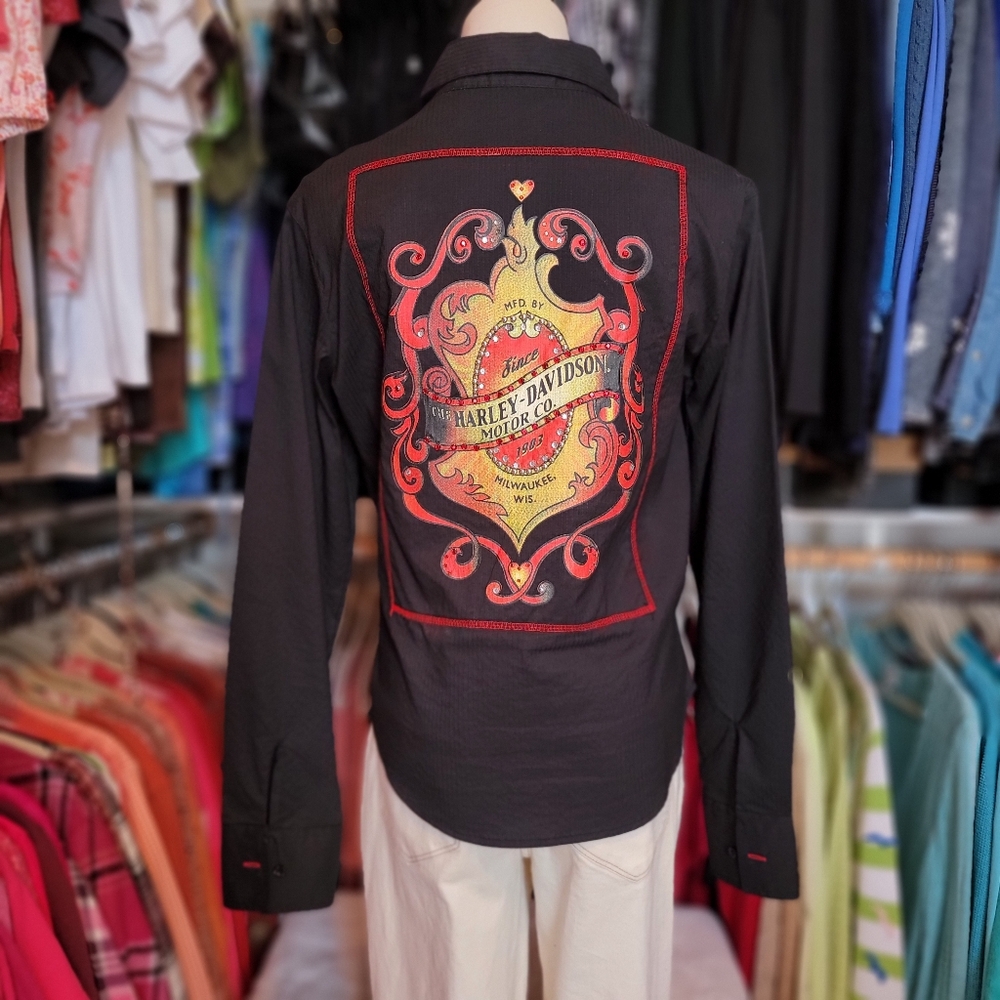 HARLEY-DAVIDSON ♡ Black Thin "MFG. BY H-D MO CO MILWAUKEE, WIS" Dress Top M